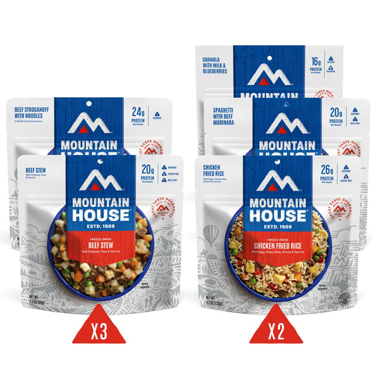 Mountain House Classic Meal Assortment Bucket - Freeze Dried Backpacking & Camping Food | 24 Servings