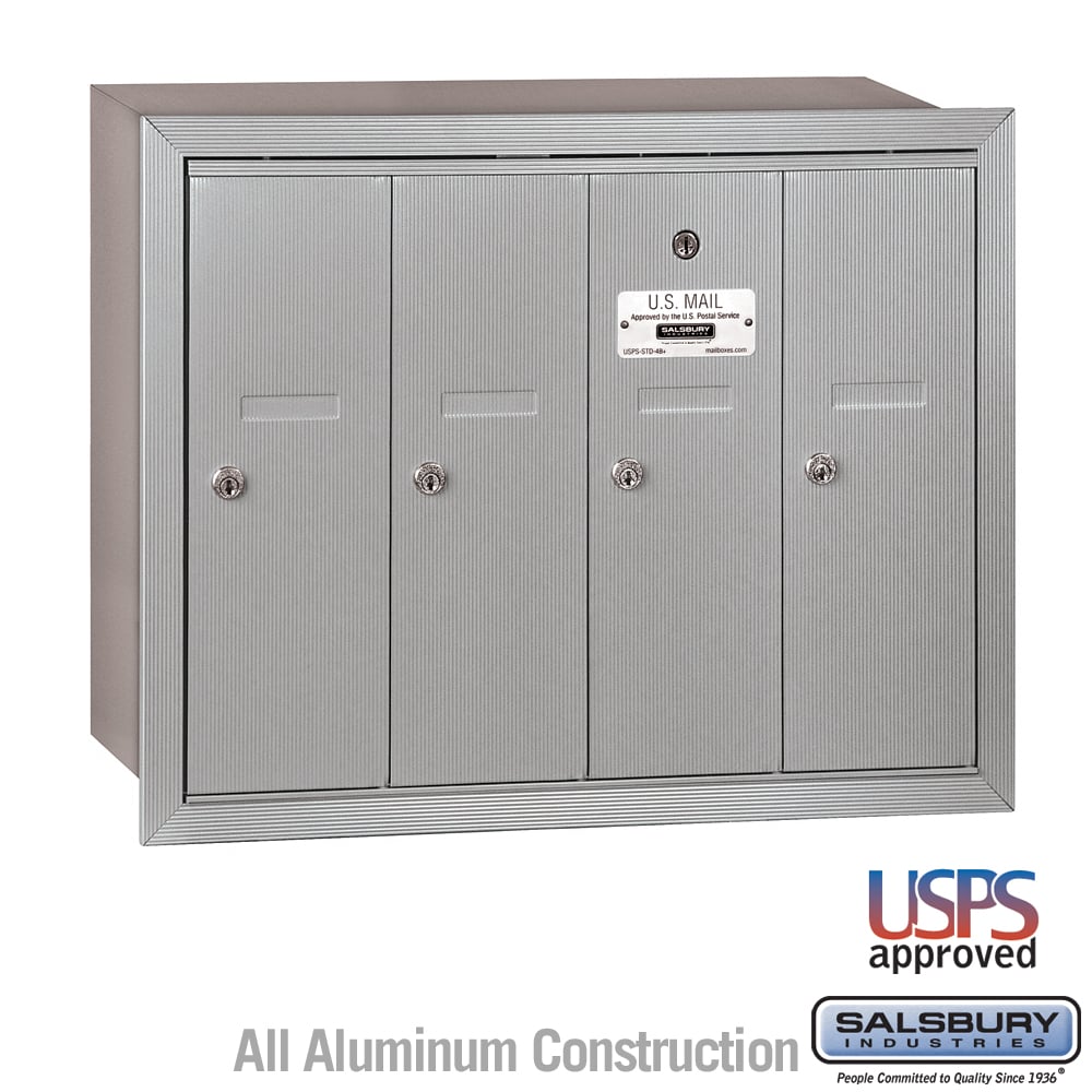 Salsbury 3504SRU Recessed Mounted Vertical Mailbox 4 Door with USPS Lock, Sandstone