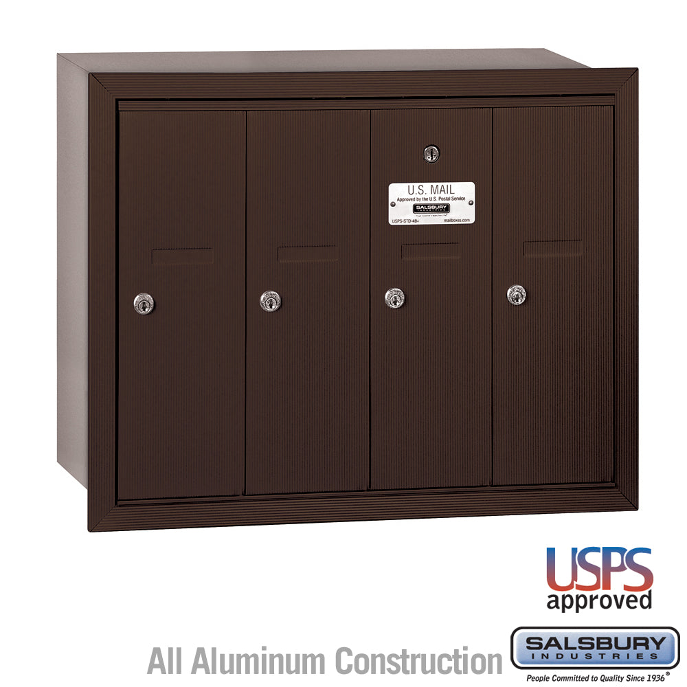 Salsbury 3504SRU Recessed Mounted Vertical Mailbox 4 Door with USPS Lock, Sandstone