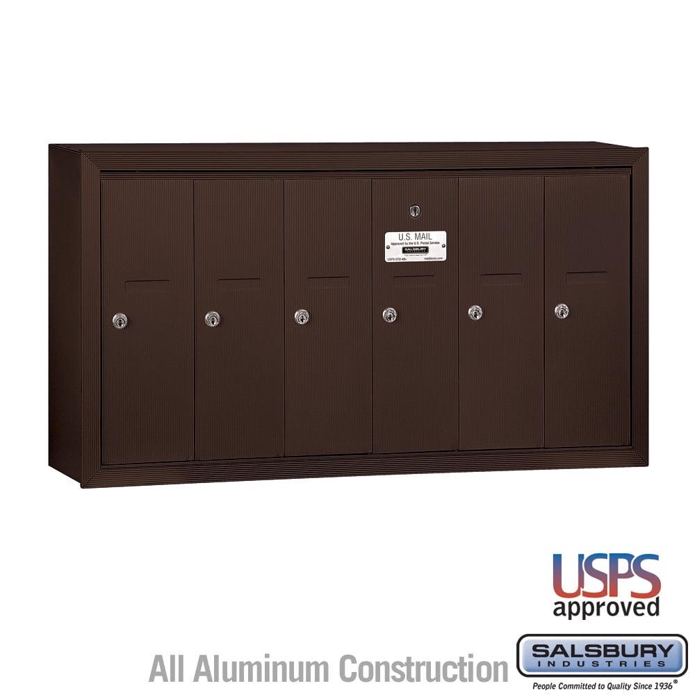 Salsbury Surface Mounted Vertical Mailbox 6 Door with USPS Access, Sandstone - 3506SSU