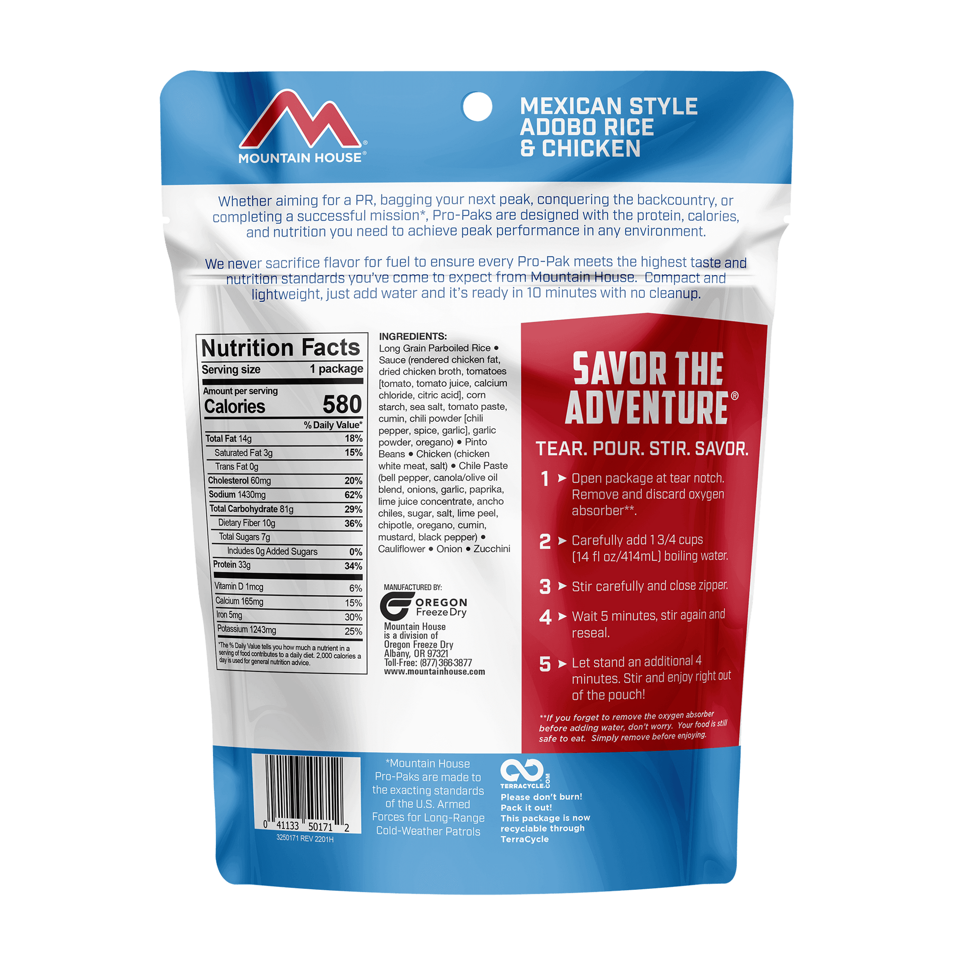 Mountain House Mexican Style Adobo Rice & Chicken Pro-Pak | Freeze Dried Backpacking & Camping Food | One Serving - Pro-Pak - 6 Pouches