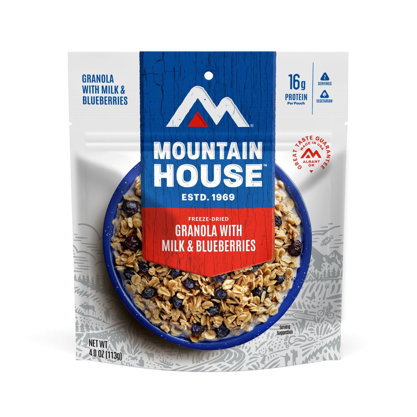 Mountain House Granola With Milk And Blueberries 6-Count Pouches | Freeze Dried Backpacking & Camping Food