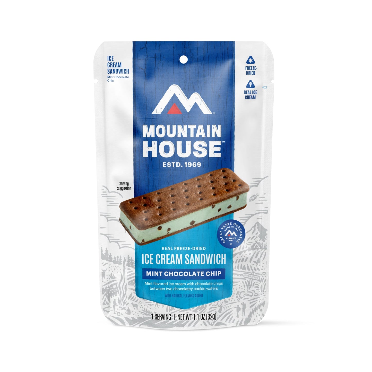 Mountain House Mint Chocolate Chip Ice Cream Sandwich POUCH Pack of 12 | Freeze Dried Backpacking & Camping Food