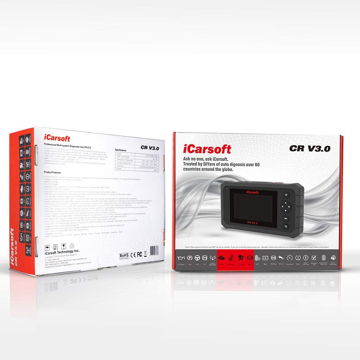 iCarsoft CR V3.0 Free for 3 Vehicle Groups auto VIN/Quick Test/Actuation Test/Android OS/Touch Screen