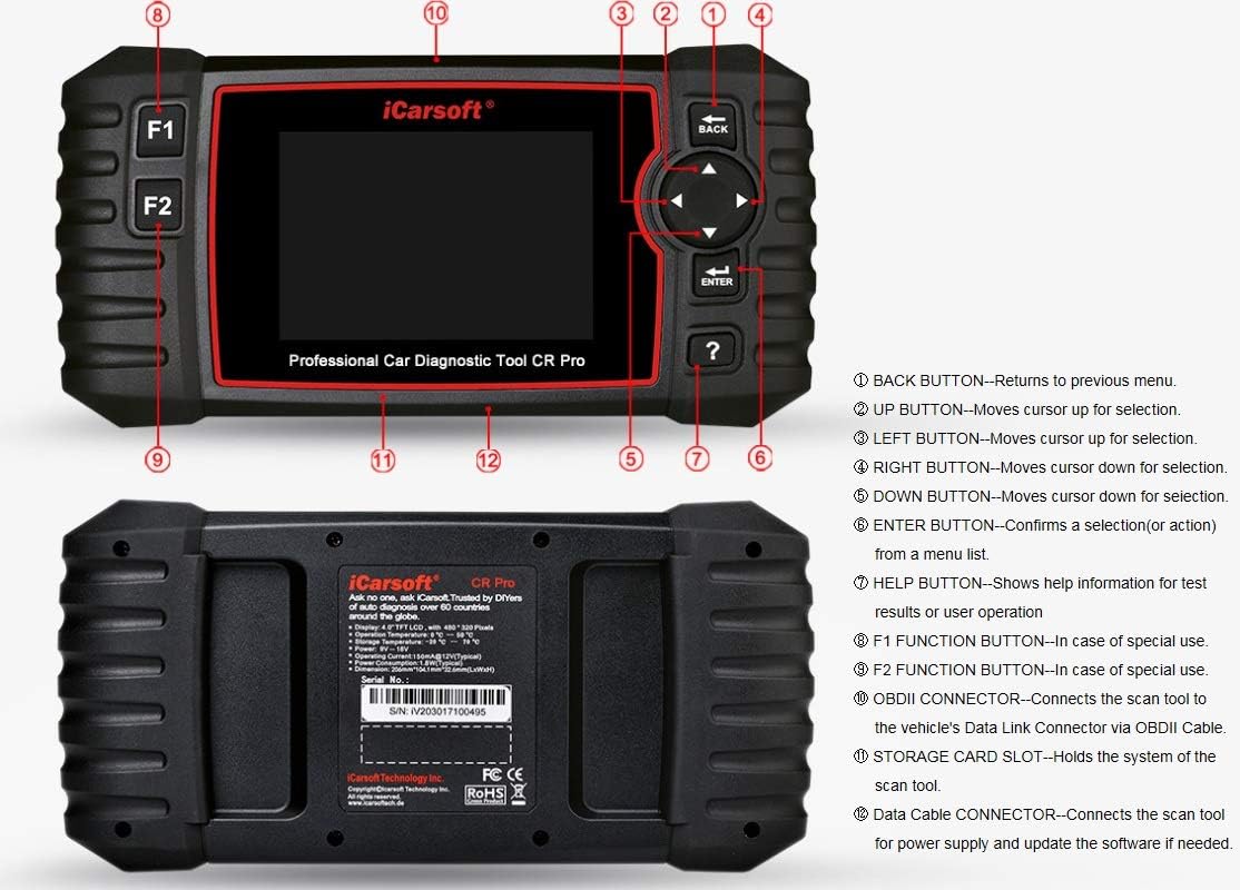 iCarsoft CR Pro Diagnostic Scan Tool,Professional Multi-Brand Multi-System Car Diagnostic Tools