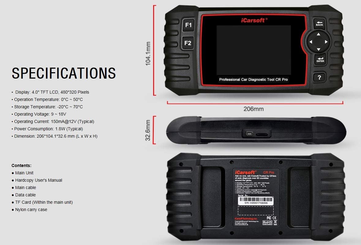 iCarsoft CR Pro Diagnostic Scan Tool,Professional Multi-Brand Multi-System Car Diagnostic Tools