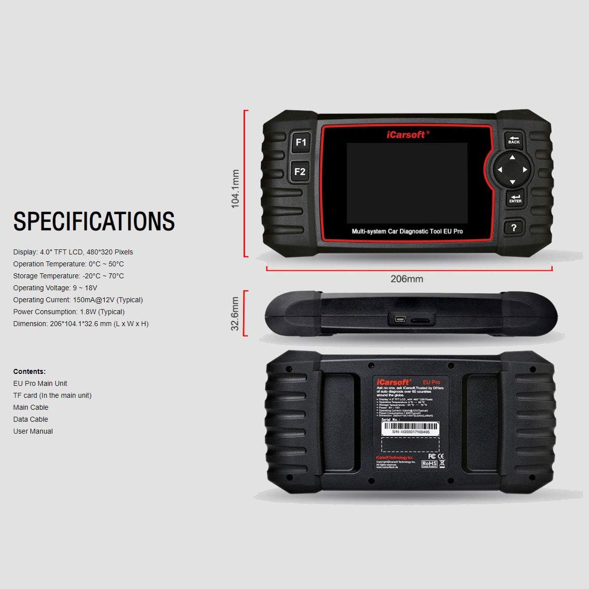 iCarsoft OBD II Diagnostic Tool EU Pro