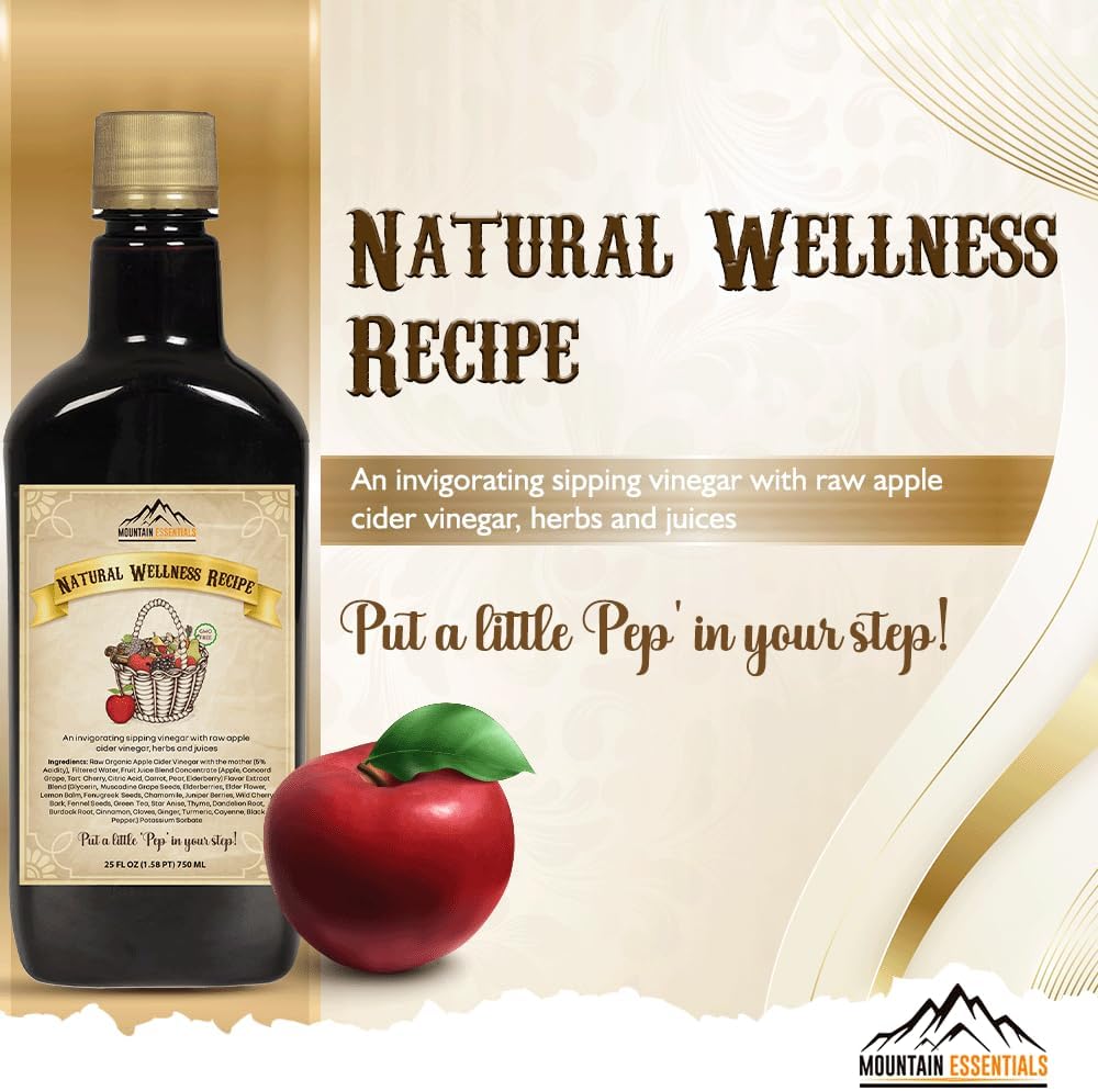 Mountain Essentials Natural Wellness Recipe Apple Cider Vinegar with Elderberry Juice Liquid Complex 25 oz