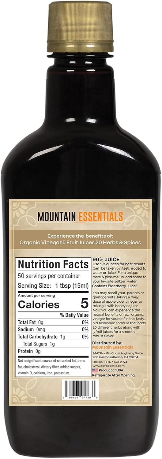 Mountain Essentials Natural Wellness Recipe Apple Cider Vinegar with Elderberry Juice Liquid Complex 25 oz