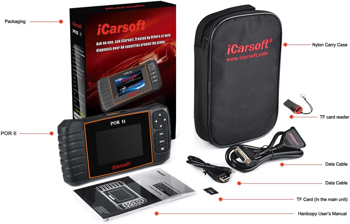 iCarsoft POR-II Porsche OBD-II Scanner Tool Multi-systems ABS SRS