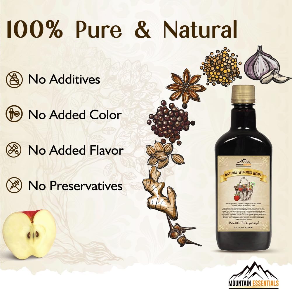 Mountain Essentials Natural Wellness Recipe Apple Cider Vinegar with Elderberry Juice Liquid Complex 25 oz