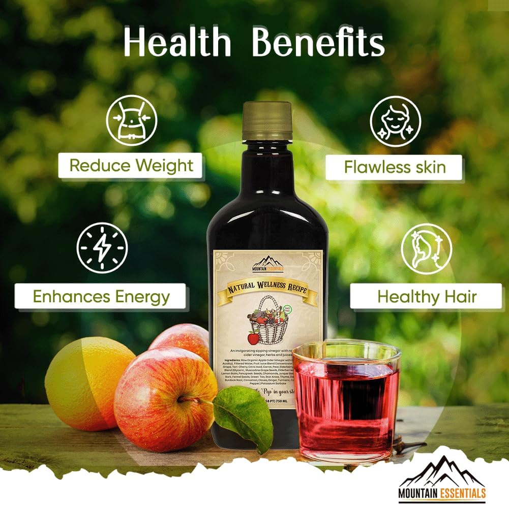 Mountain Essentials Natural Wellness Recipe Apple Cider Vinegar with Elderberry Juice Liquid Complex 25 oz