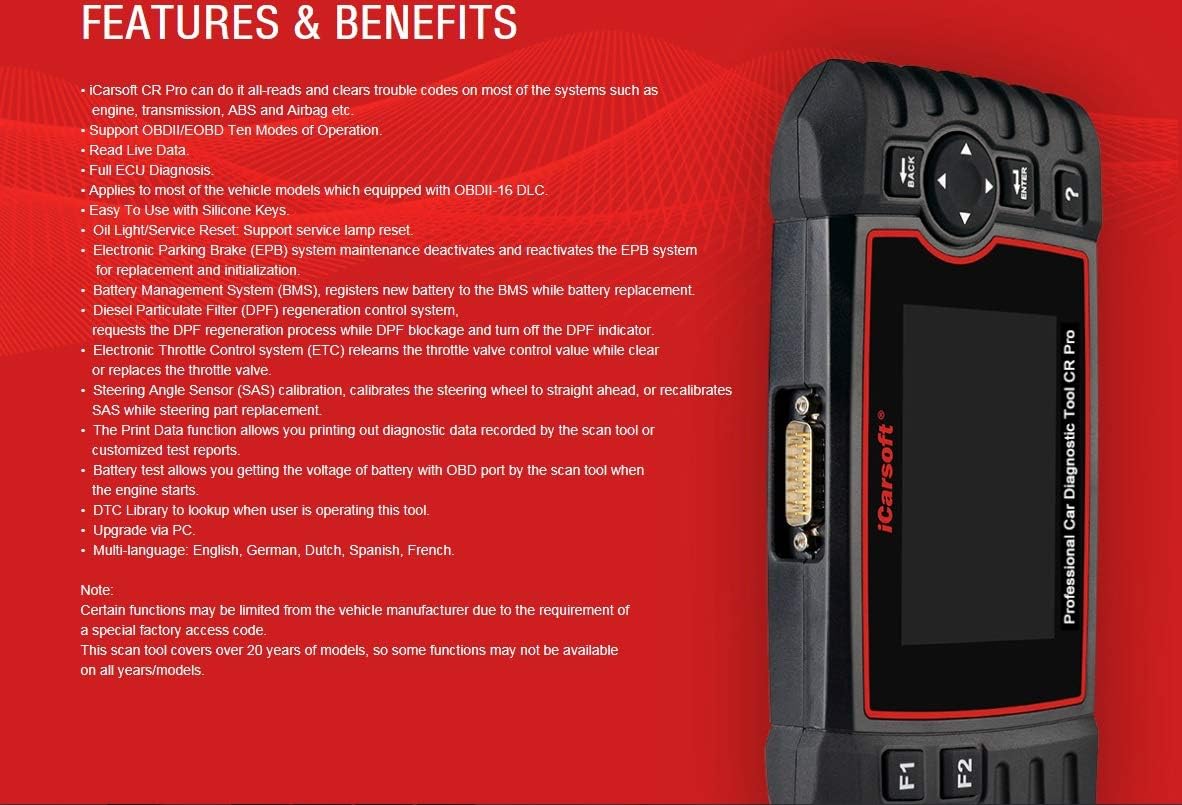 iCarsoft CR Pro Diagnostic Scan Tool,Professional Multi-Brand Multi-System Car Diagnostic Tools