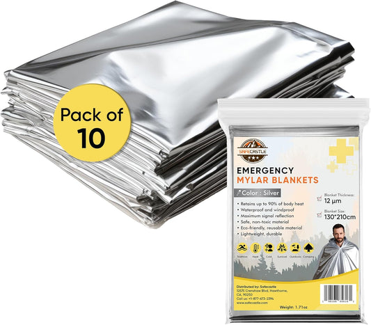 SAFECASTLE Emergency Mylar Blankets | Thermal First Aid Foil Blanket