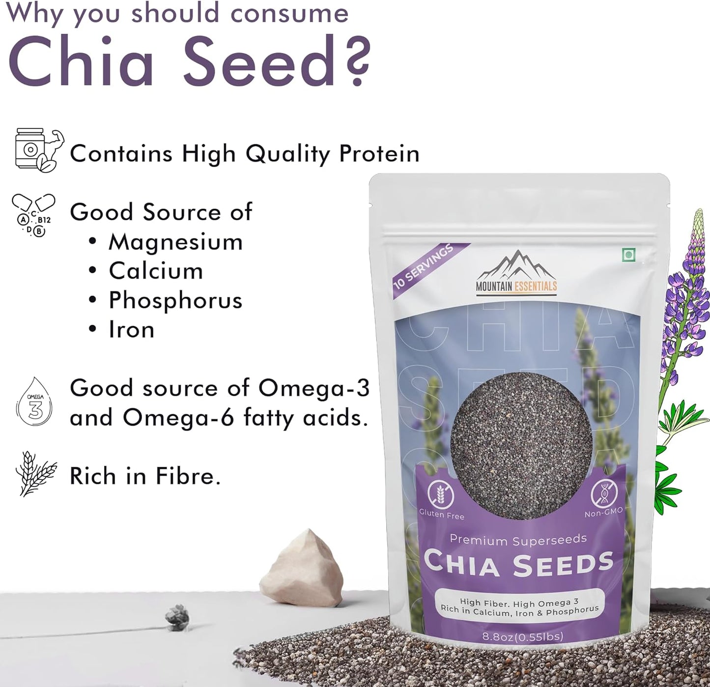 Mountain Essentials Premium Raw Chia Seeds (Black) - 8.8 Oz