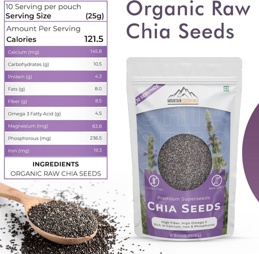 Mountain Essentials Premium Raw Chia Seeds (Black) - 8.8 Oz