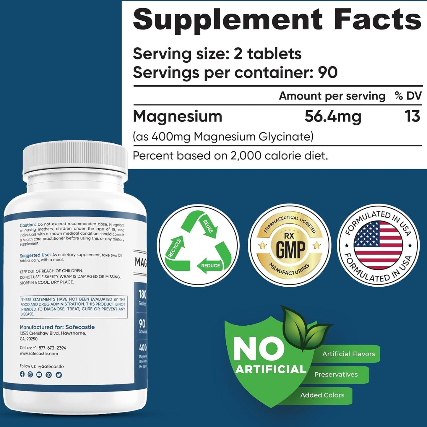 Nutrient Choice 400 mg Magnesium Glycinate 180 Tablets 90 Servings