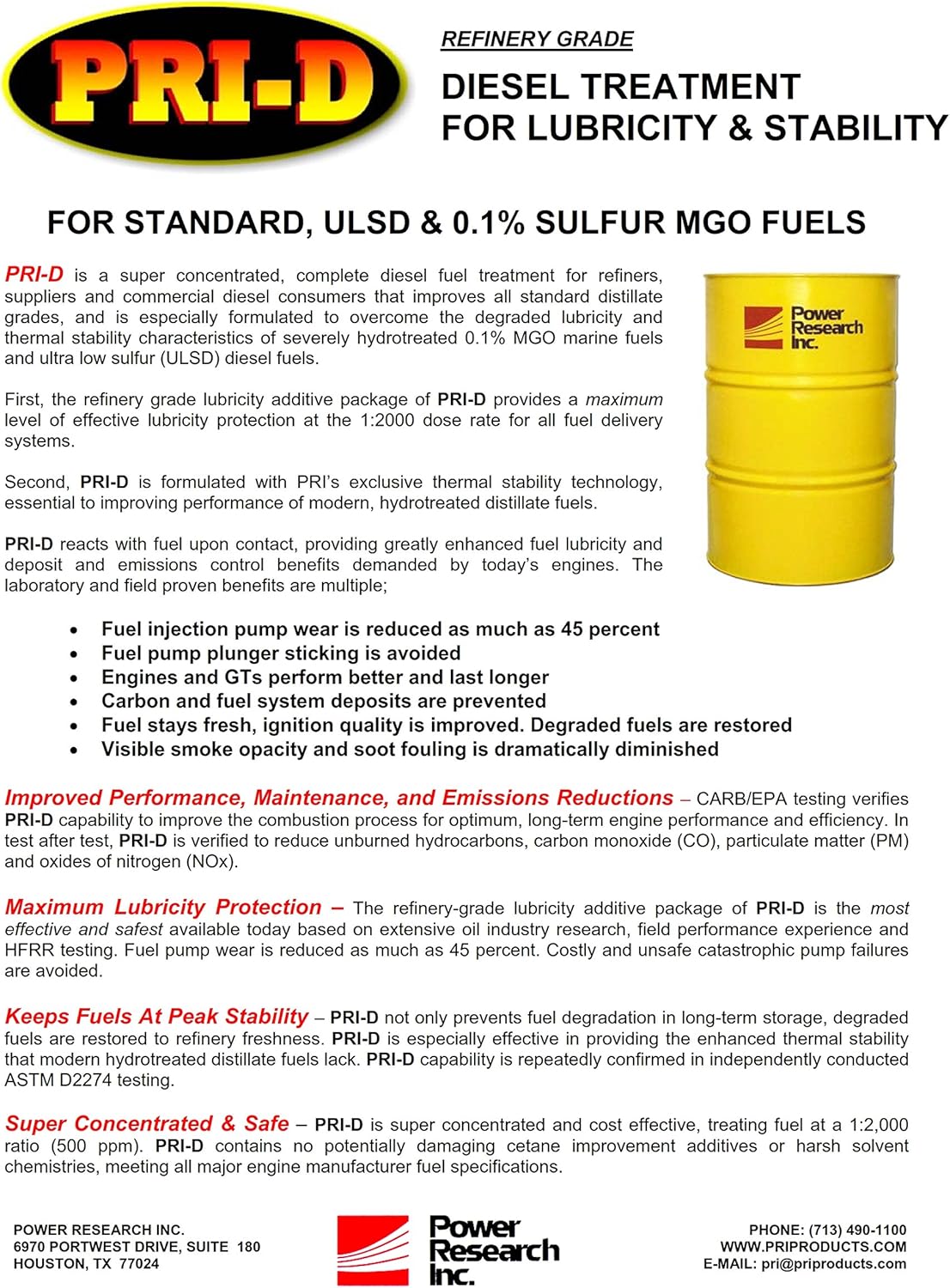 PRI Fuel Stabilizer - LUBRICITY - STABILITY DIESEL TREATMENT 32Oz