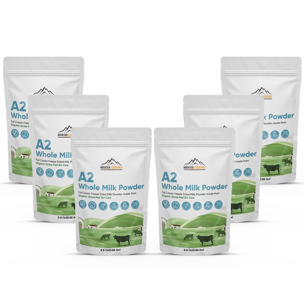 Mountain Essentials A2 Whole Milk Powder 8.8 Oz Gluten Free Full Cream Freeze Dried Shelf Stable Non- GMO Powdered Milk Made from Organic Grass Fed Gir Cow Easy to Digest, Perfect For Cooking & Baking