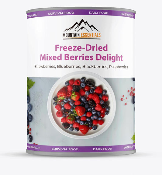 MOUNTAIN ESSENTIALS Freeze Dried 100% All Natural Mixed Berries 8 Oz Canned Food Healthy Fruit Snacks Shelf Stable Emergency Survival Camping Food Perfect for Backpacking or Home Meals Pack of 1