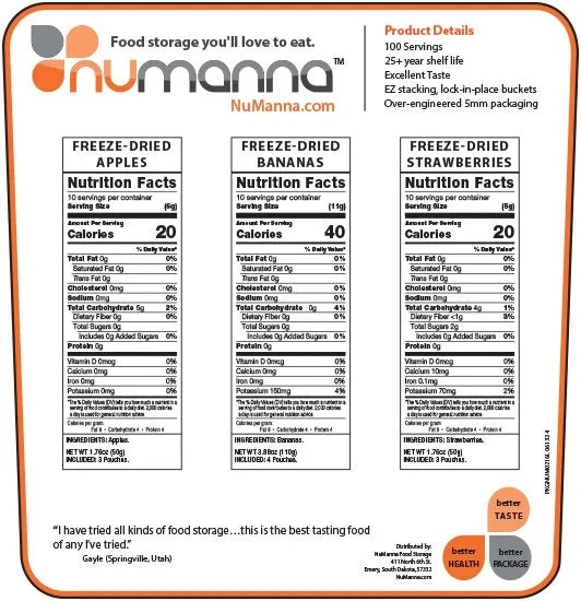 NuManna Dozen Bulk Emergency Freeze-Dried Fruit | 12 Buckets (New)