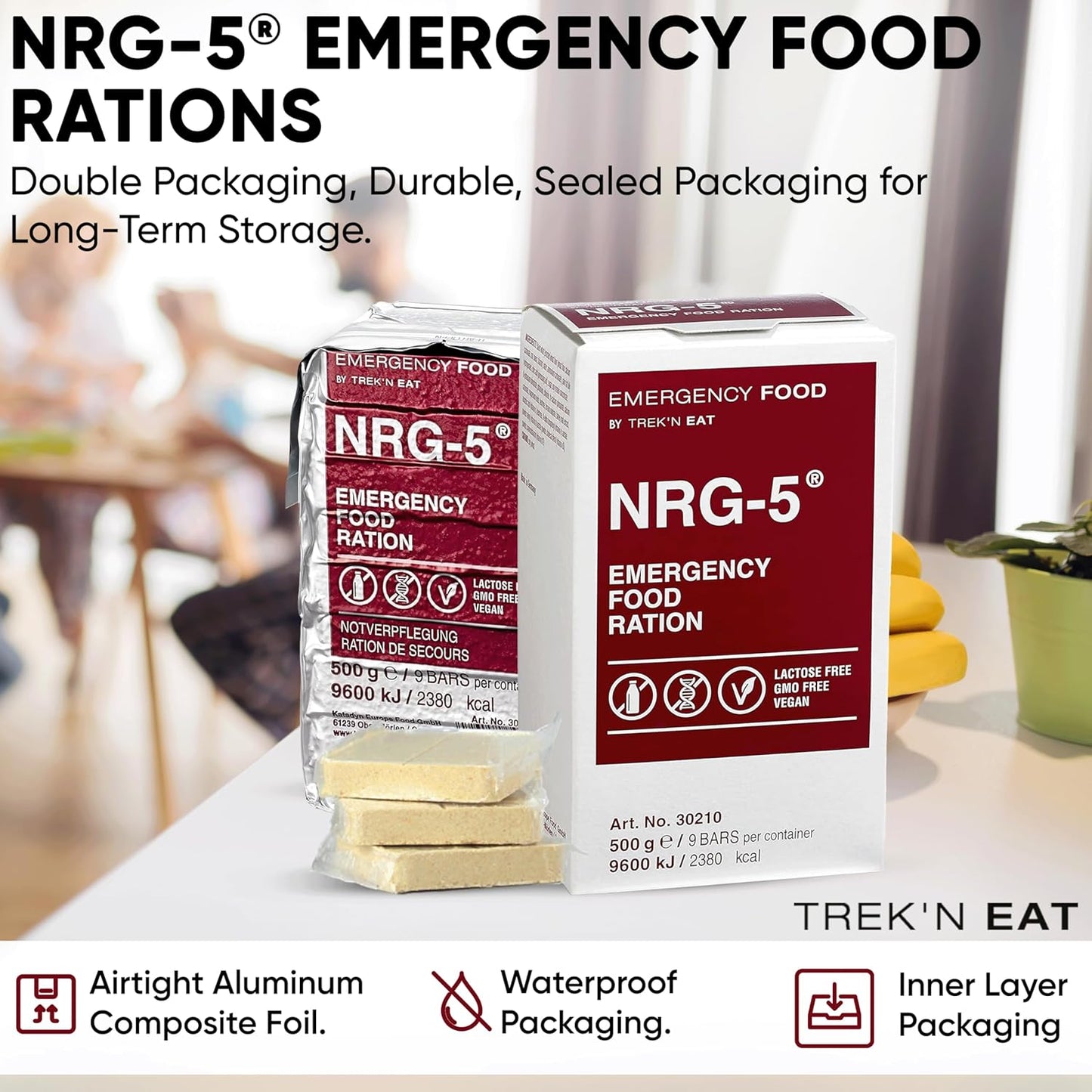 Katadyn NRG-5 Emergency Food Ration 500g Pack of 24 (216 Bars) Ready to Eat 2380 kcal per Pack, Vegan, Lactose-Free, GMO-Free