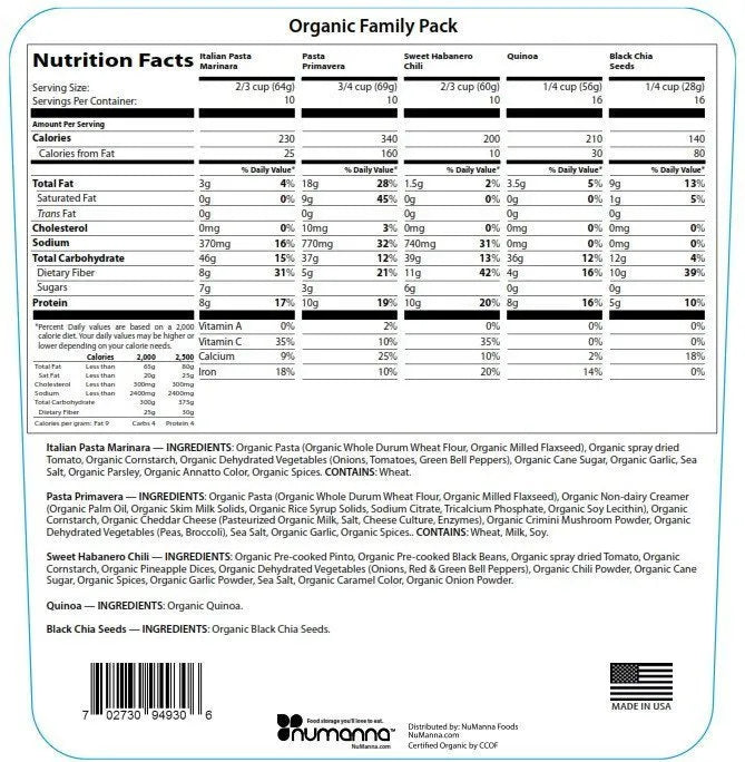 NuManna Triple Organic Family Pack - 3 Buckets, 486 Servings