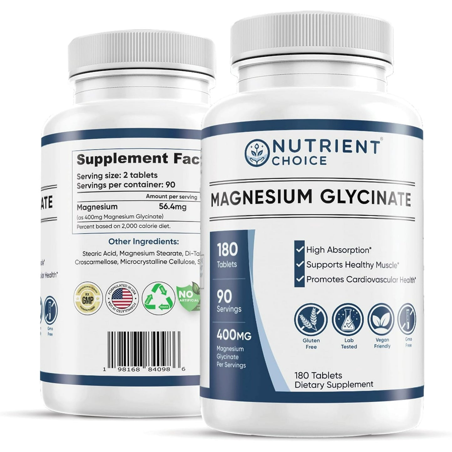 Nutrient Choice 400 mg Magnesium Glycinate 180 Tablets 90 Servings