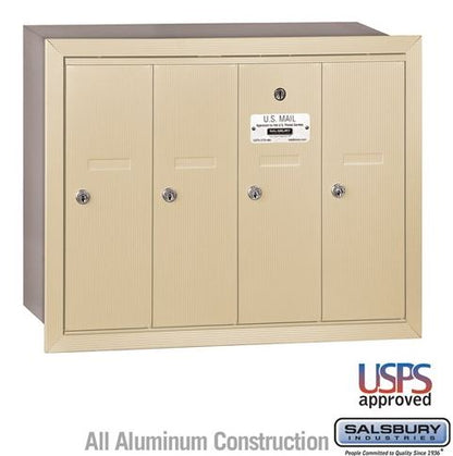 Salsbury Industries 3504SRU Recessed Mounted Vertical Mailbox for use with USPS Lock, 4 Doors, Sandstone