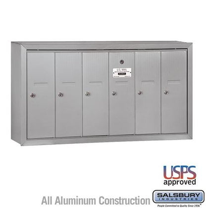 Salsbury 3506ASU Surface Mounted 6 Door Vertical Mailbox and USPS Access, Aluminum