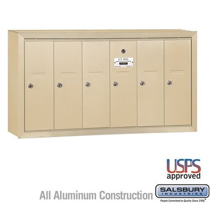 Salsbury 3506SSU Surface Mounted 6 Door Vertical Mailbox with USPS Access, Sandstone