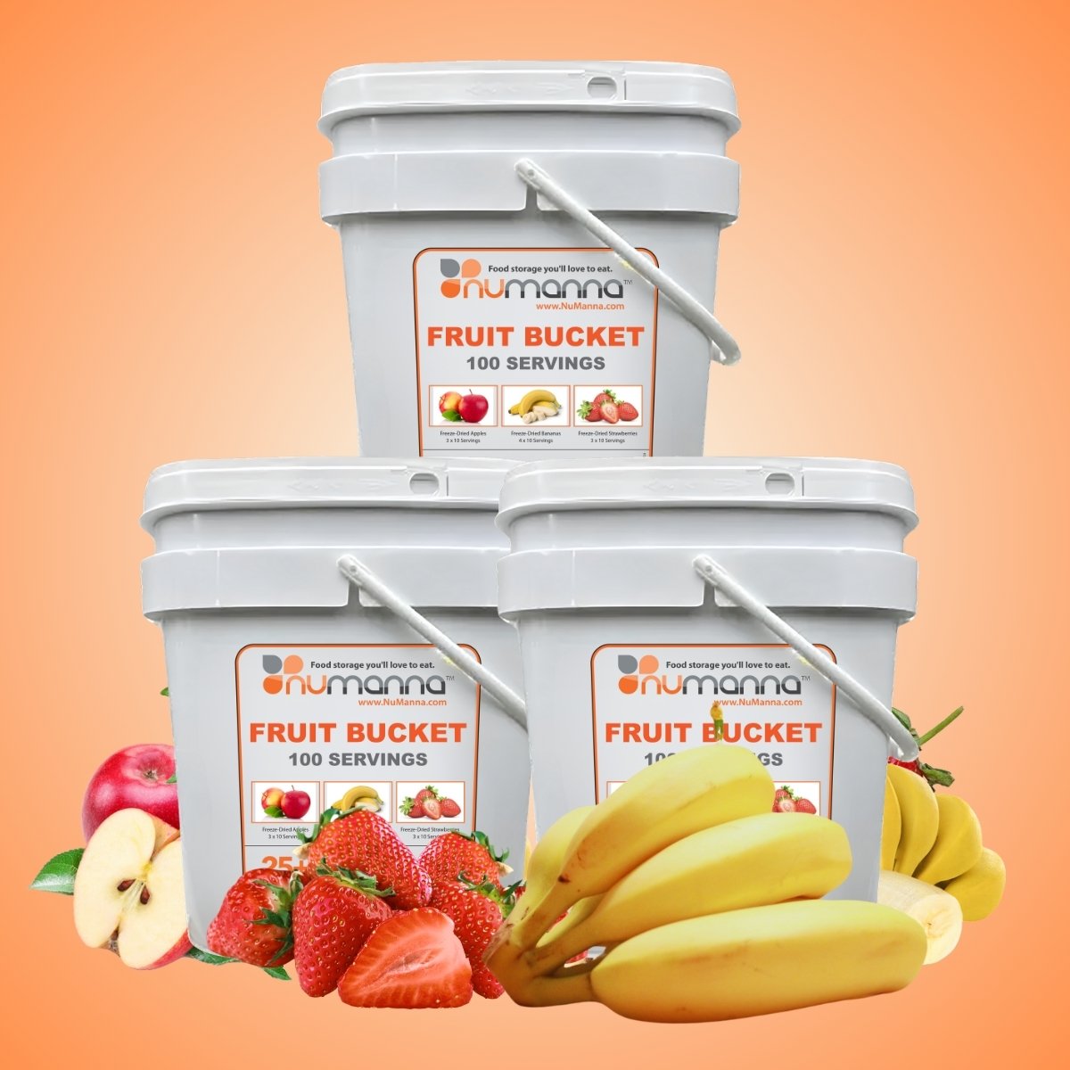 NuManna Triple Pack – Emergency Freeze-Dried Fruit Buckets | 3 Buckets (New)