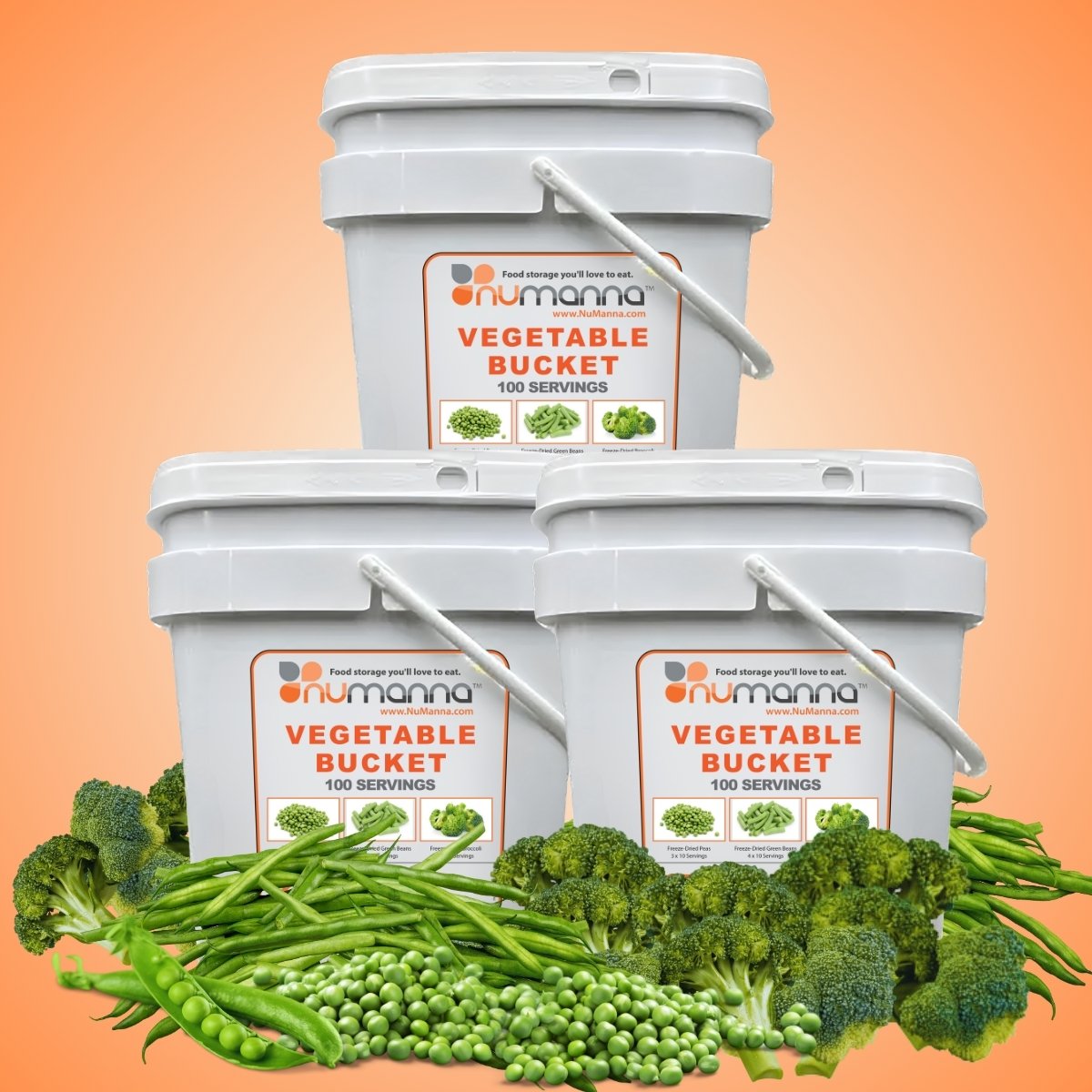 NuManna Triple Pack – Emergency Freeze-Dried Vegetable Buckets | 3 Buckets (New)