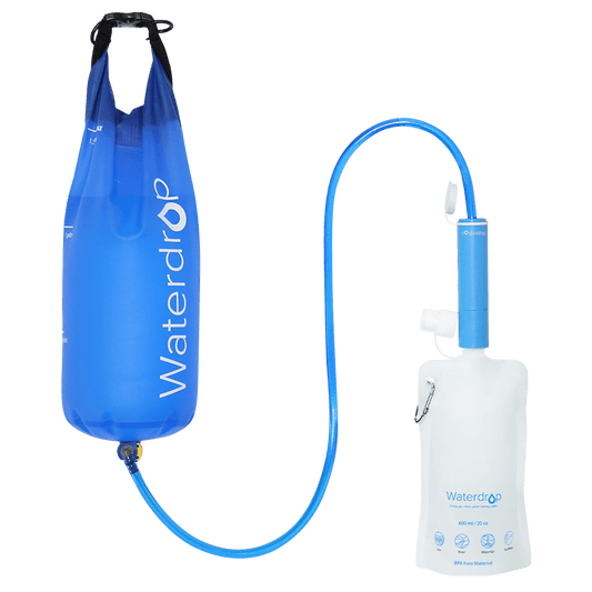 Waterdrop Portable Water Filter Straw with Collapsible Water Pouch and Gravity Water Bag