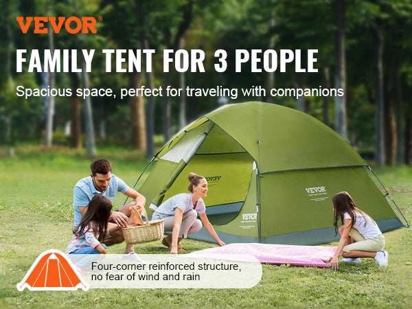 VEVOR Camping Tent, 7 x 7 x 4 ft Fit for 3 Person, Waterproof Lightweight Backpacking Tent, Easy Setup, with Door and Window, for Outdoor Family Camping, Hiking, Hunting, Mountaineering Travel