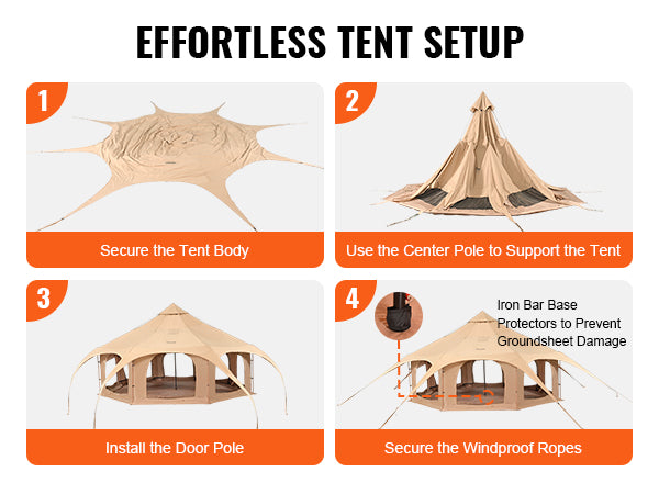 VEVOR Canvas Tent, 4 Seasons 5 m/16.4 ft Bell Tent, Canvas Tent for Camping with Stove Jack, Breathable Yurt Tent for up to 8 People, Family Camping Outdoor Hunting Party