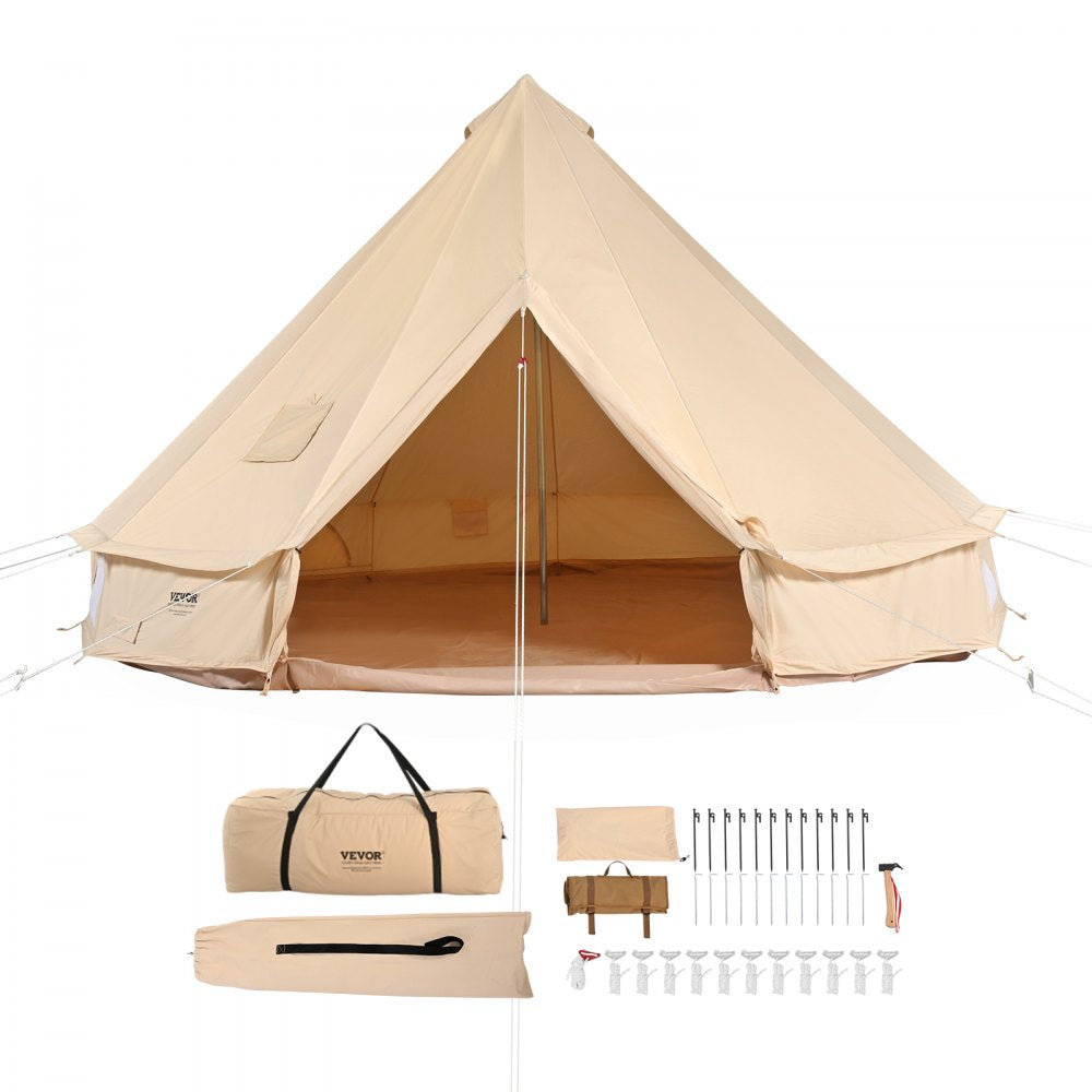 VEVOR 5-8 Person Canvas Glamping Bell Tent, Breathable Waterproof Yurt Tent with Stove Jack and Detachable Side Wall for Family Camping,13'x 13'x98"(Diameter 4M)