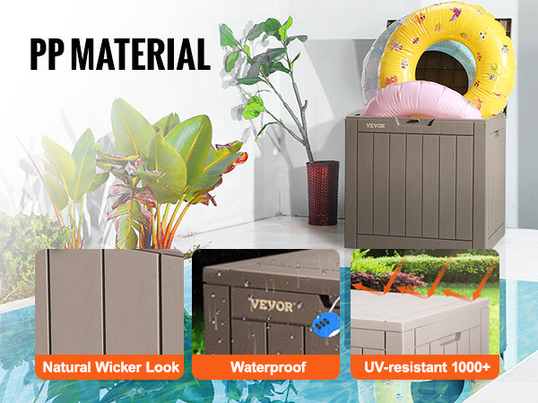 VEVOR Deck Box, 31 Gallon Outdoor Storage Box, 22.1" x 17.1" x 20.9" , Waterproof PP Deckbox with Aluminum Alloy Padlock, for Patio Furniture, Pool Toys, Garden Tools, Outdoor Cushions, Gray