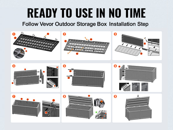 VEVOR Deck Box, 120 Gallon, 56.3" x 26.6" x 23.8" Outdoor Storage Box, Waterproof PP Deckbox with Aluminum Alloy Padlock, for Patio Furniture, Garden Tools, Pool Toys, Outdoor Cushions, Gray