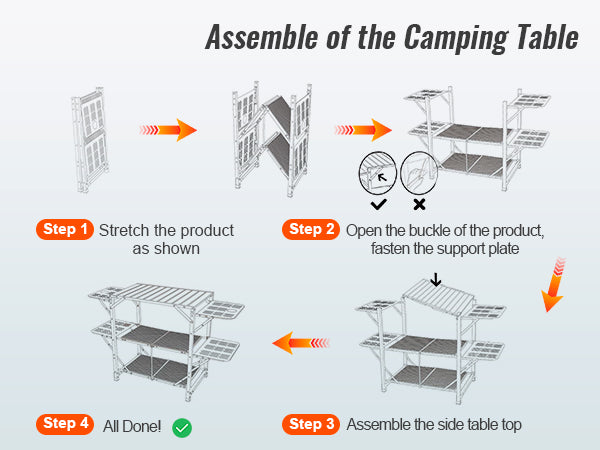 VEVOR Camping Kitchen Table, One-piece Folding Portable Cook Station with A Carrying Bag, Aluminum Camping Table 4 Iron Side Tables & 2 Shelves, Ideal for Outdoor Picnics, BBQs, Camping, RV Traveling