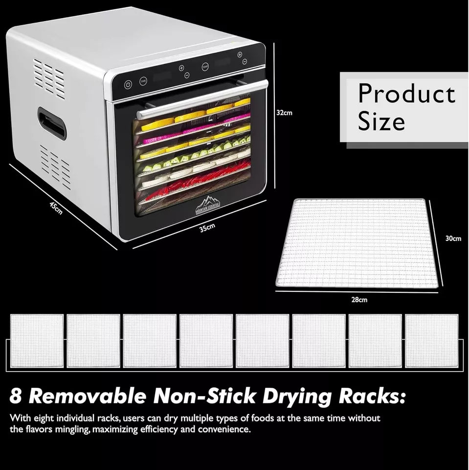 8 Trays Food Dehydrator Machine 700W w ATC, Digital Timer, Recipe Book & Trays