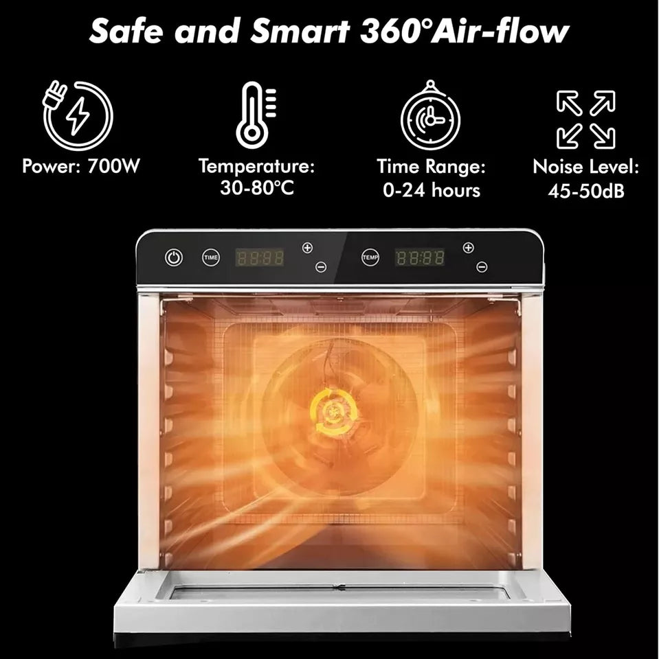 8 Trays Food Dehydrator Machine 700W w ATC, Digital Timer, Recipe Book & Trays