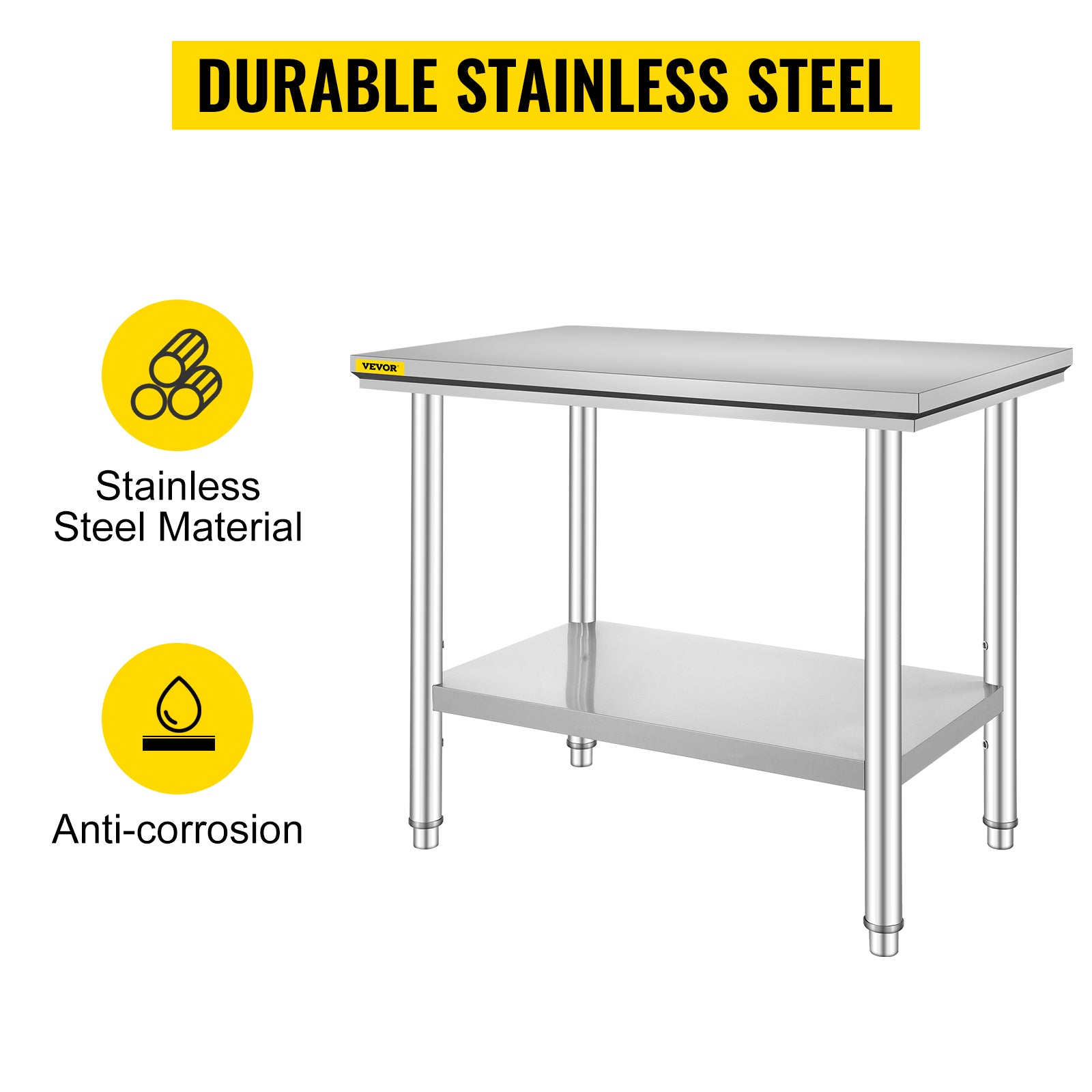 VEVOR Stainless Steel Work Table 24 x 36 x 32 Inch Commercial Kitchen Prep & Work Table Heavy Duty Prep Worktable Metal Work Table with Adjustable Feet for Restaurant, Home and Hotel