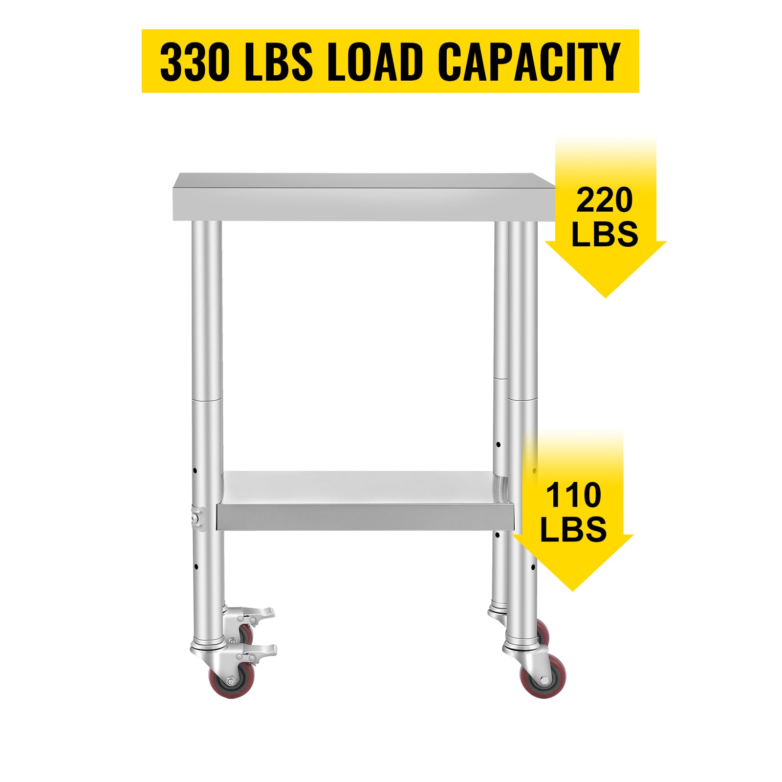 VEVOR Stainless Steel Work Table with Wheels 24 x 12 x 32 Inch Prep Table with 4 Casters Heavy Duty Work Table for Commercial Kitchen Restaurant Business