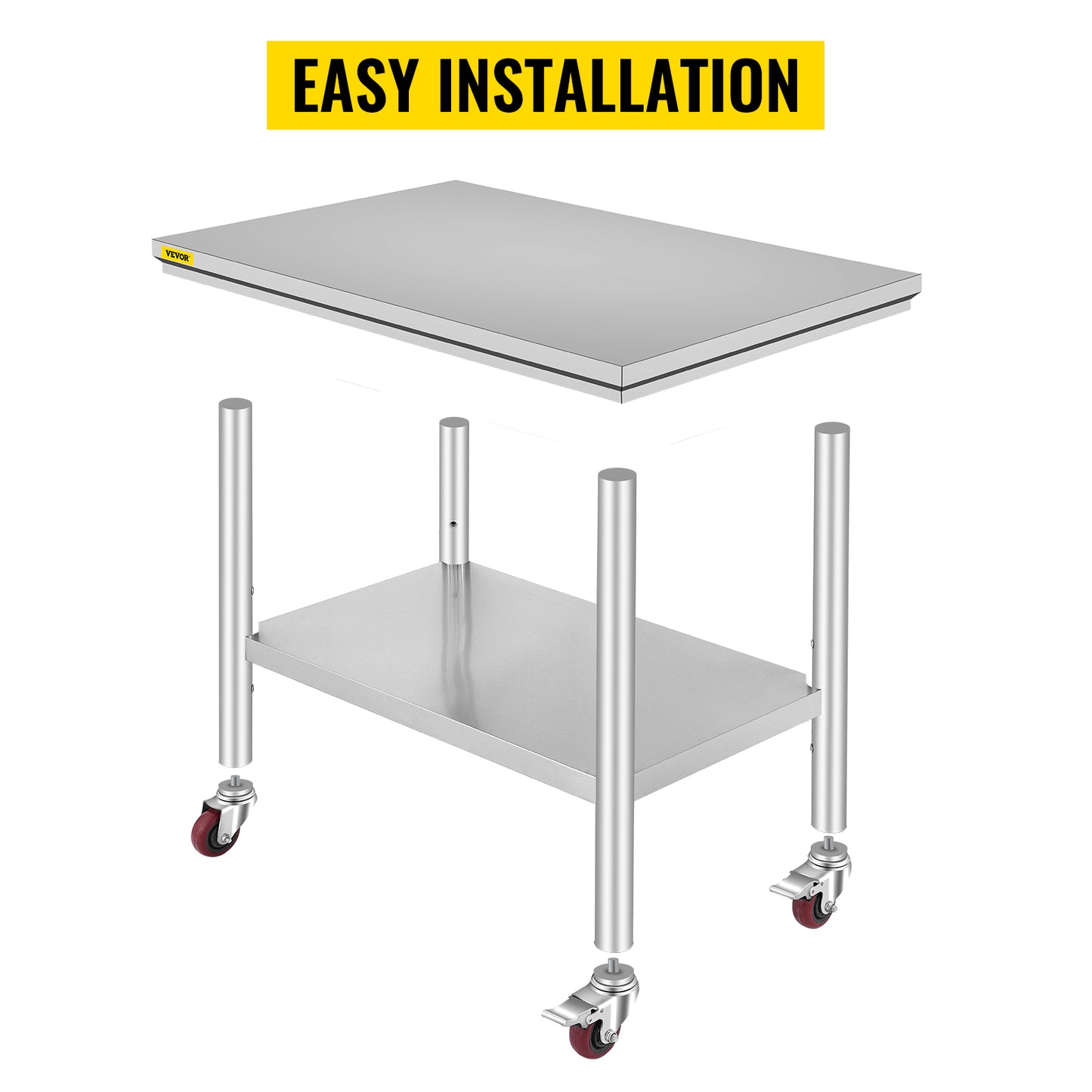 VEVOR Stainless Steel Work Table 36x24 Inch with 4 Wheels Commercial Food Prep Worktable with Casters Heavy Duty Work Table for Commercial Kitchen Restaurant