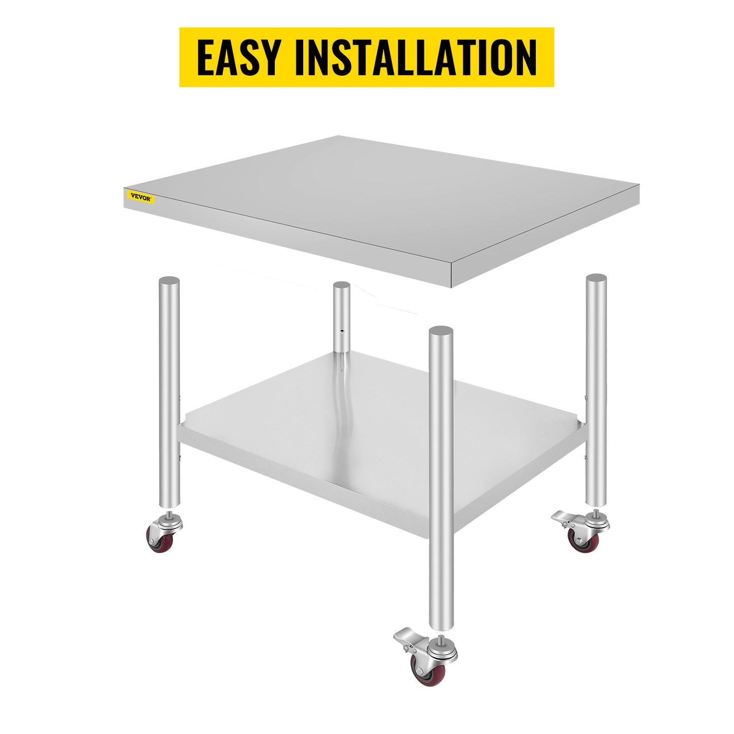 VEVOR 30x36x34 Inch Stainless Steel Work Table 3-Stage Adjustable Shelf with 4 Wheels Heavy Duty Commercial Food Prep Worktable with Brake for Kitchen Prep Work