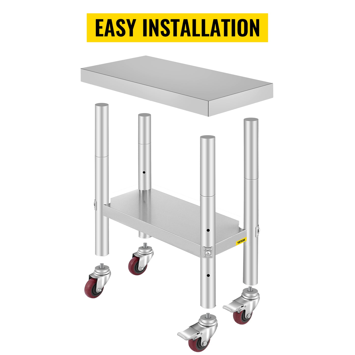 VEVOR Stainless Steel Work Table with Wheels 24 x 12 x 32 Inch Prep Table with 4 Casters Heavy Duty Work Table for Commercial Kitchen Restaurant Business