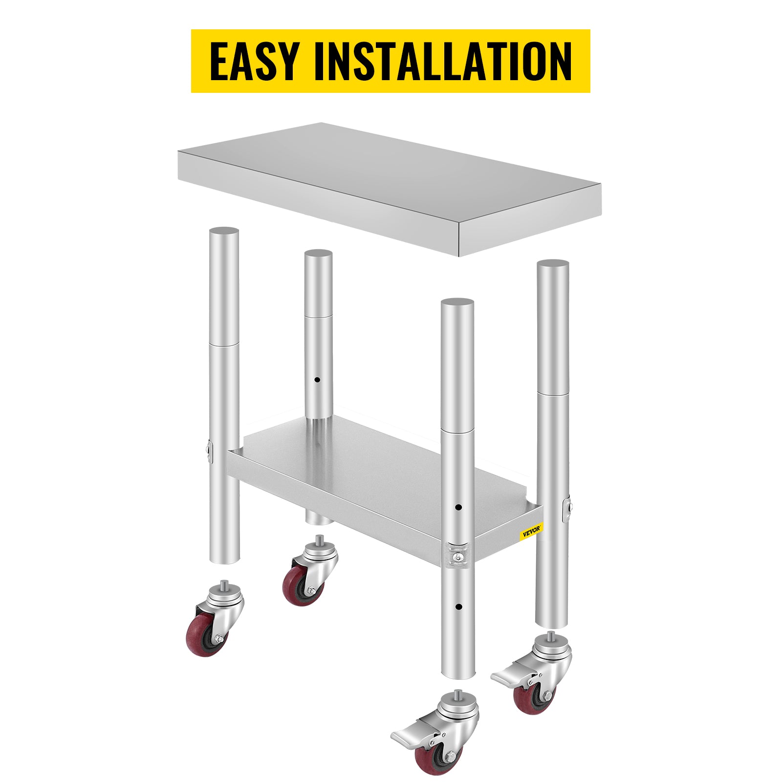 VEVOR Stainless Steel Work Table with Wheels 24 x 12 x 32 Inch Prep Table with 4 Casters Heavy Duty Work Table for Commercial Kitchen Restaurant Business