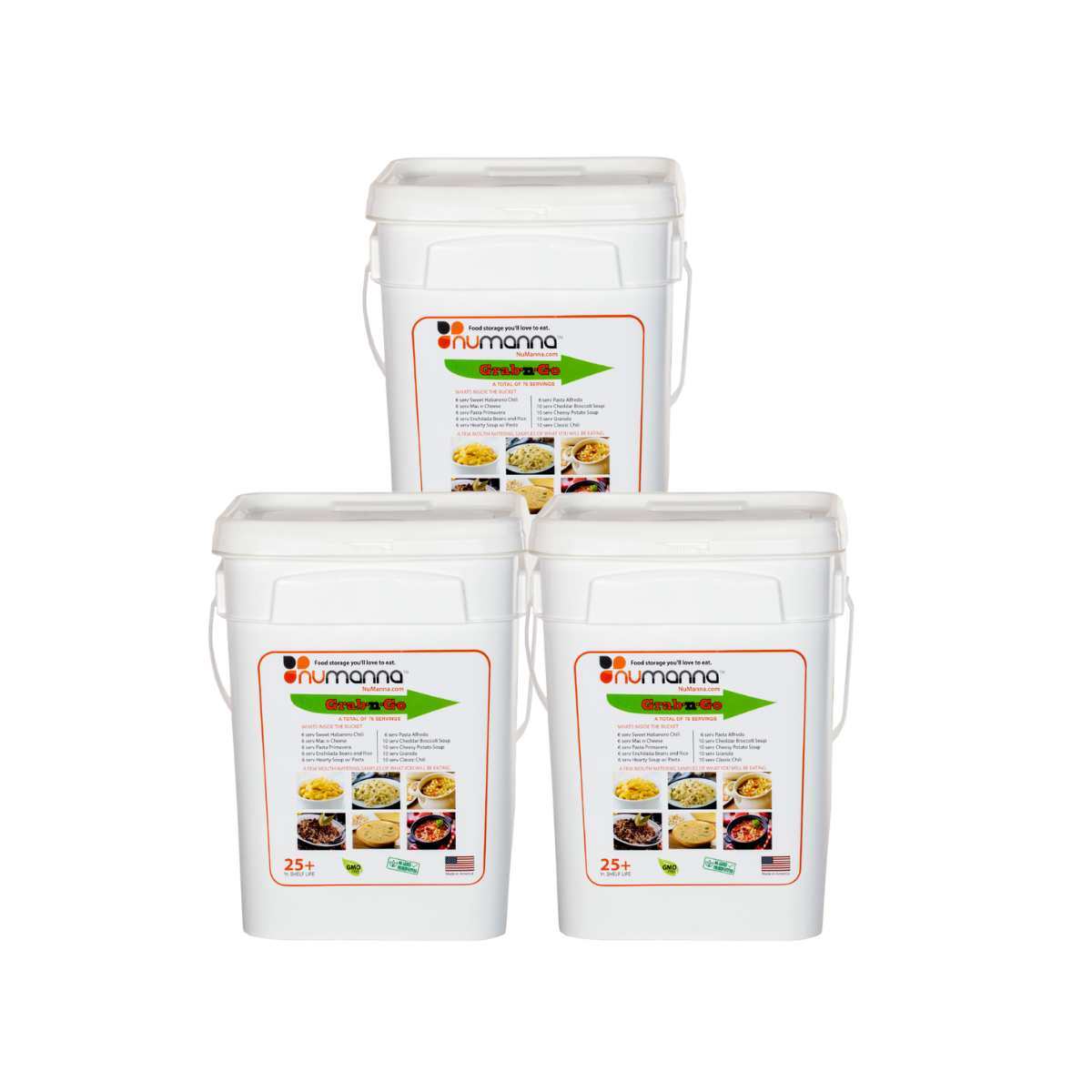 NuManna Triple Grab-n-Go - 3 Grab n Go Buckets, 240 Total Servings