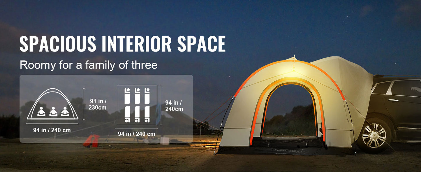 VEVOR SUV Camping Tent, 8'-8' SUV Tent Attachment for Camping with Rain Layer and Carry Bag, PU2000mm Double Layer Truck Tent, Accommodate 6-8 Person, Rear Tent for Van Hatch Tailgate